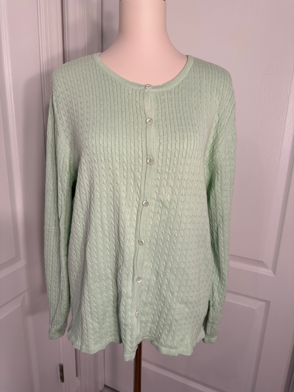 Karen Scott Mint Green Cable Knit Button-Front Cardigan Sz XL